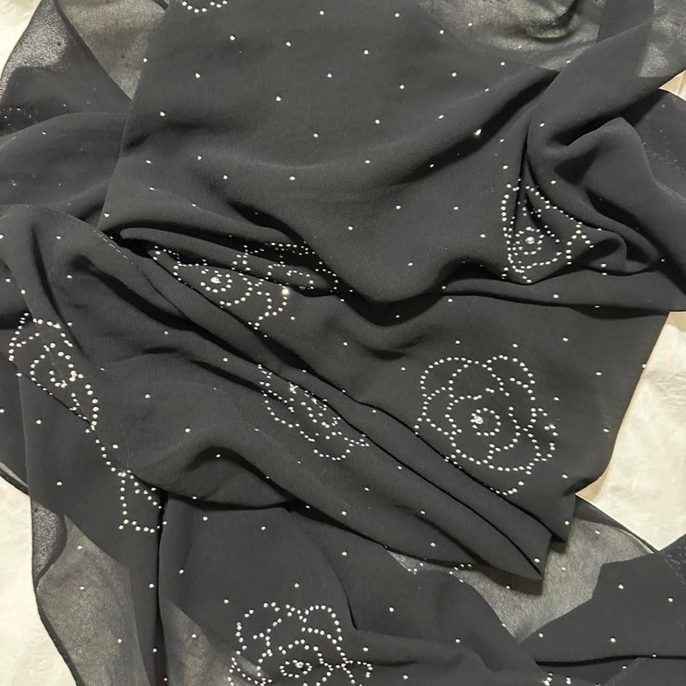 Marcus Adler New York Black Rhinestone Floral Sheer Scarf Wrap Elegant Shawl
